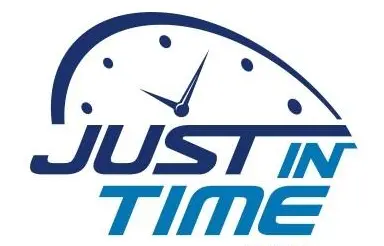 Logotipo de reloj con las palabras just in time