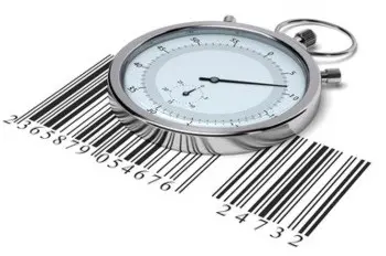 reloj y código de barras que miden la eficacia del just in time