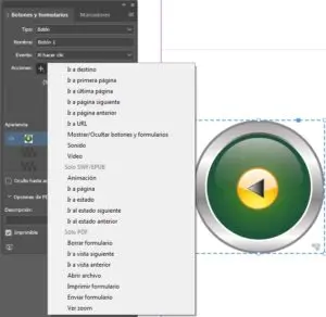 Adobe indesign Características botón 